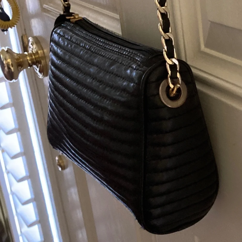 Nordstrom Genuine Leather Black Crossbody Bag/Gold Tone Woven Chain/NWT!